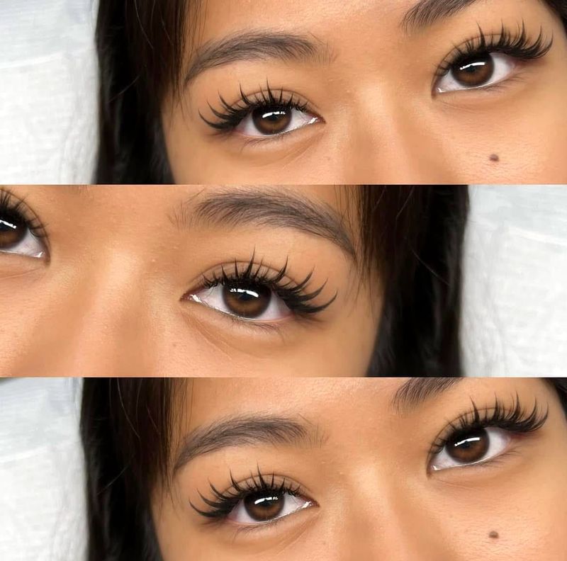 Natural-looking lash extensions, three close-ups