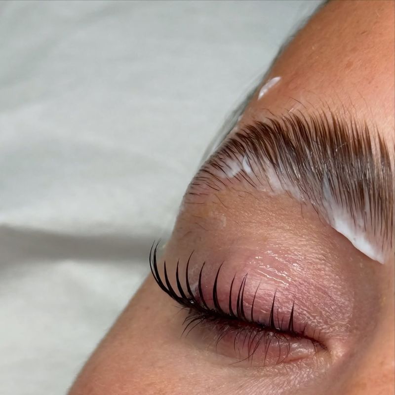 Lash lift in progress during a Shella Beauty Academy class