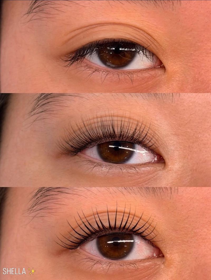 Lash lift and tint by a Shella Beauty Academy student, three stages